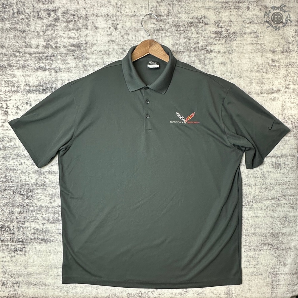 Nike Golf Dri-Fit Men's Polo XXL Gray Corvette Grand Sport Embroidered Logo